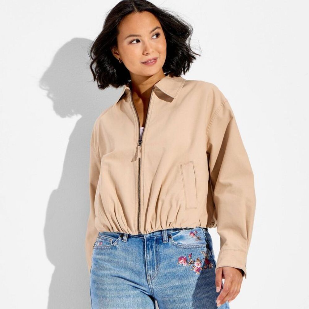 Women's Bubble Hem Canvas Jacket - Wild Fable Tan XS